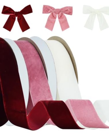 TONIFUL Velvet Ribbons Set, 1" x 30Yd, Red, Pink, White, 3 Colors, 10Yd/roll, for Christmas Wreath Decoration Handmade Craft Ornaments Gift Wrapping Bow Making & Valentine's Day Bouquet Wrap