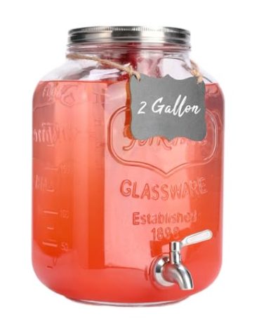 2 Gallon Glass Drink Dispenser For Parties,Beverage Dispenser,Lemonade Dispenser with 18/8 Stainless Steel Spigot Leakproof for Sun Tea, Picnic,Homemade Juice