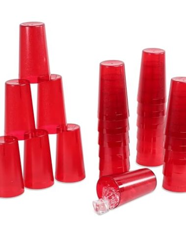 Spec101 Red Plastic Cups Reusable Restaurant Plastic Glasses 24-Pack - 12oz Stackable Plastic Tumbler Glasses - Classic Red Plastic Restaurant Cups for Pizzerias and Casual Dining Establishments