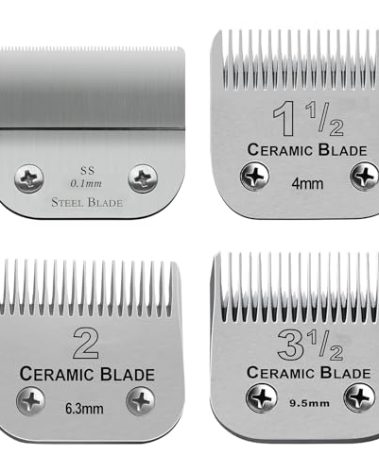 4 Pack Professional Detachable Replacement Blades set,Size（1-1/2+#2+3-1/2+T Outliners）Cut Length 0.1mm to 9.5mm,compatible with Oster Classic 76/Andis AGC,BDC,BGC,MBG Series Detachable Clippers