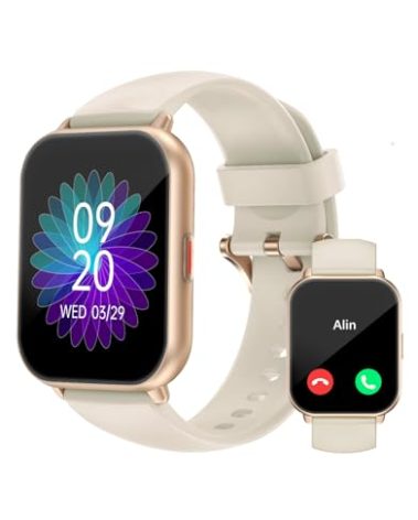 RUIMEN Smart Watches for Women Men (Answer/Make Calls, 2 Bands Included), 1.8" Smartwatch for iOS/Android Phones, Fitness Tracker Heart Rate/Sleep Monitor Digital Watch Waterproof Milky White