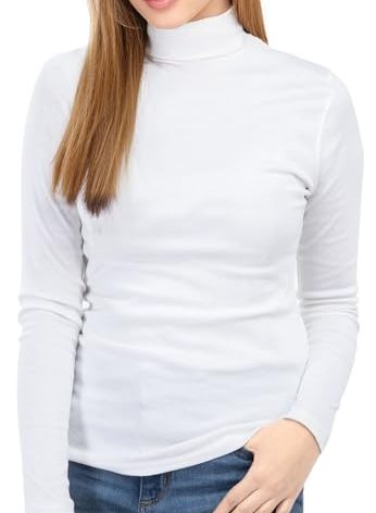 NY Threads Women's Turtleneck Long Sleeve Shirt Slim Fit Thermal Base Layer Tops 1 Pack, XX-Large, White
