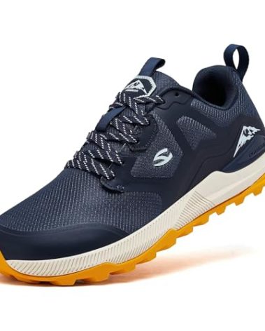 HOBIBEAR Men's Trail Running Shoes Lightweight Wide Toe Box Walking Shoes Breathable Non-Slip Trekking Sneakers Trailing Cross Training Shoes Hiking Outdoor Casual Runner Navy