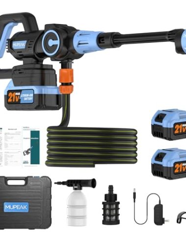 MUPEAK Brushless Cordless Pressure Washer, 1100PSI Cordless Power Washer with 2 Batteries/6 in 1 Nozzle, 21V 4.0Ah Battery Power Washer, 3 Adjustable Modes Portable Pressure Washer for Car, Home