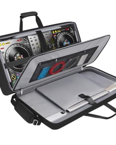SNIGJAT DJ Controller Case for DDJ-FLX10/ DDJ-GRV6/ REV5/ REV7/ FLX6/ 1000, Padded Large DJ Controller Bag with 17.3" Laptop Compartment, Gig Bag with Multi- Pocket and Adjustable Shoulder Strap