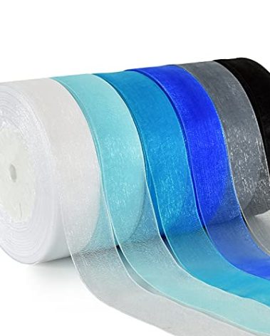 6 Rolls 300 Yards 1" Blue Series Sheer Chiffon Ribbon Organza Ribbon for Valentine's Day Gift Wrapping Wedding Birthday Party Decoration Bow Making Floral Bouquets Craft Hair Sewing (50 Yard/Roll)