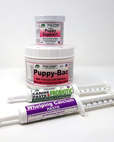 Dogzymes Whelping Kit - Containing Canine Whelping Calcium Paste, Probiotic Paste, Fading Puppy Support, and Puppy Bac Milk Replacer
