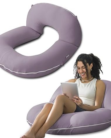 INSEN Reading Pillow, Back Pillow for Sitting in Bed and Couch, Gaming Pillow for Adults, Sit Up Support for Bed, Soft Cotton Jersey, Purple
