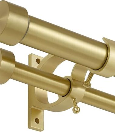 Lwiiom Double Blackout Curtain Rods 140 to 164 Inches (11.5-13.5 Feet),1-Inches Front and 5/9 Inches Back Adjustable End Cap Double Window Drapery Rod for Drapes and Curtains,Brass