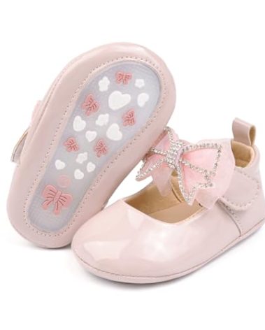 Sawimlgy Baby Girls Mary Jane Sequins Bow Flats PU Leather Wedding Party Princess Ballet Shoe Infant Rubber Sole Prewalker Toddler First Crib Shoes
