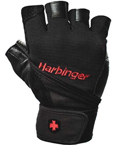 Harbinger Pro Wristwrap Weightlifting Gloves with Vented Cushioned Leather Palm (Pair), Large , Black