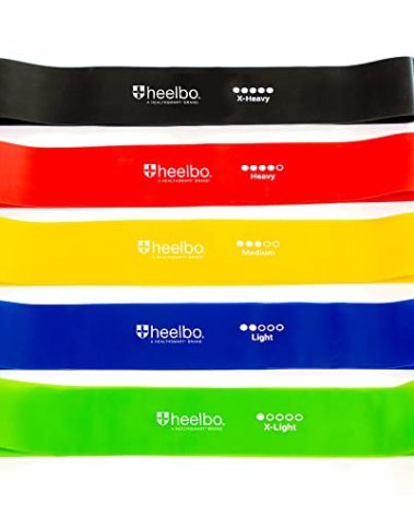 Heelbo Physical Therapy Rubber Resistance Bands with 5 Levels of Resistance, Durable and Long-Lasting, FSA & HSA Eligible, Includes 5 Bands, Travel Bag & Instruction Manual