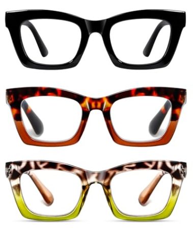 Hubeye Oprah Style Reading Glasses for Women Men Blue Light Blocking Computer Square Readers with Spring Hinge (Black+Leopard+Green Leopard,+2.5)