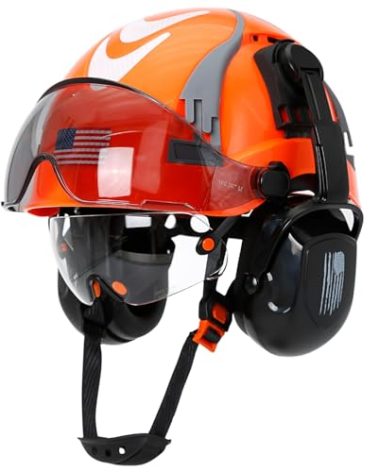 Aolamegs Safe Hard Hat with Dual Visor and Hearing Protection-OSHA Approved Construction Hard Hats with Visor Sunglasses Earmuffs for Men,Vented Forestry Chainsaw Arborist Helmet with Chin Straps