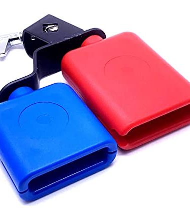 TUOREN Jam Block Musical Percussion Instrument Plastic Latin Drum Instrument Dual Mounted Bell (Red-Blue)