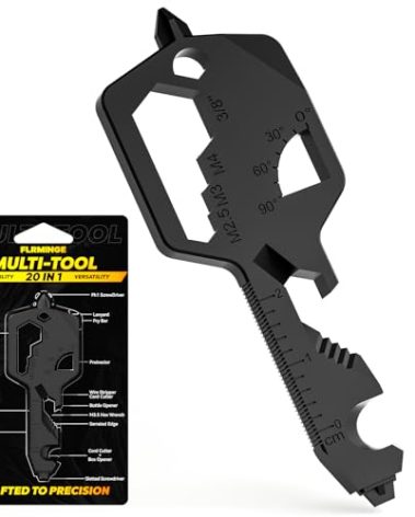 Key Shaped Pocket MultiTool 20-in1 Multi Tool, Stainless Steel Keychain Utility Gadget,Gift for Men, Women, Father,Groomsmen, Valentine's, Birthday, Christmas (Black)