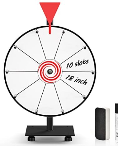 abitcha 12 inch Spinning Prize Wheel - 10 Slots White Tabletop Spinner - Heavy Duty Base Roulette Wheel for Carnival, Trade Show, Win Fortune Spin Games