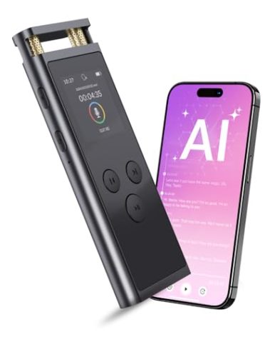 FoCase 64GB AI Voice Recorder with Playback, Voice Activated, Transcribe & Summarize, Translation, APP Control with Chat GPT, Supports 112 Languages, Aluminum Alloy Dictaphone for Lectures, Meetings