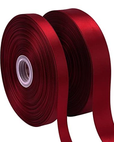 Swedin 2 Rolls (1”×50 Yards, 1/2”×50 Yards) Burgundy/Maroon Satin Ribbon for Gift Wrapping, Wedding, Bow Making & Other Projects
