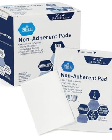 MED PRIDE Sterile Non Stick Pads for Wound Care and Wounds, Highly Absorbent, Painless Removal, Individually Wrapped (3x4 Inch (Pack of 100))