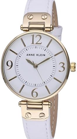 Anne Klein Women's 109168WTWT Gold-Tone and White Leather Strap Watch