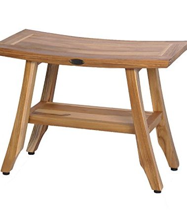EcoDecors 24 Inch Satori Natural Teak Waterproof Teak Wood Shower Bench Stool Seat Chair for Inside Shower Provides Safety, Storage, and Organization for Bathroom Accessories