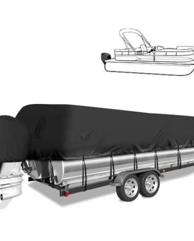 Mionovity Pontoon Boat Cover, 900D Waterproof Pontoon Boat Cover with Motor Cover, Heavy Duty Waterproof Marine Grade, Deck Boat Cover, 17-20 FT, Black
