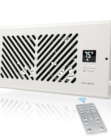 ATOM NEXUS Quiet Register Booster Fan Fits 4”x10” Register Holes, Smart Vent Booster Fan with Thermostat & Remote Control, 10-Speed Control Heating Cooling AC Vent (White)