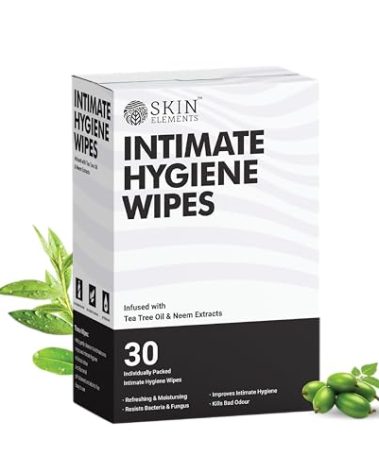Skin Elements Intimate Hygiene Wet Wipes | Tea Tree Oil & Neem Extracts | 30 Count | Unisex | pH Balanced | For Pre and Post Intimacy