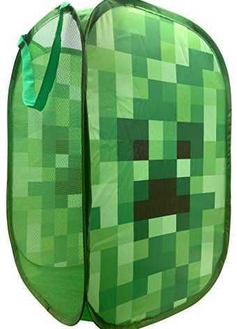 Jay Franco Minecraft Creeper Pop Up Hamper - Mesh Laundry Basket/Bag with Durable Handles, 22" x 14"