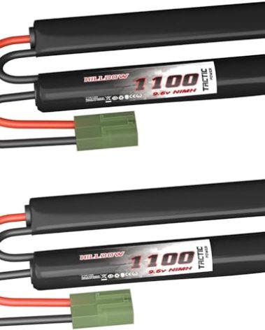 Hilldow 9.6V NiMH Airsoft Battery 1100mAh Rechargeable Butterfly Nunchuck Pack Batteries High Performance Compatible with Mini Tamiya Connector for Airsoft Guns Rifle Model