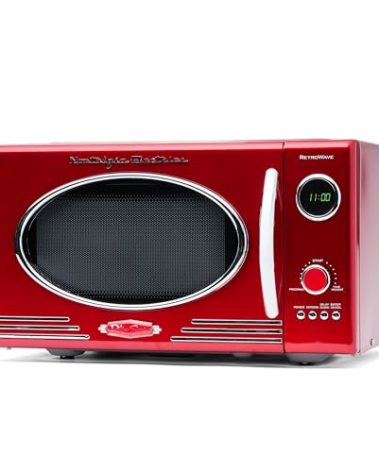 Nostalgia Retro Countertop Microwave Oven, 0.9 Cu. Ft. 800-Watts with LED Digital Display, Child Lock, Easy Clean Interior, Cu.Ft, Red