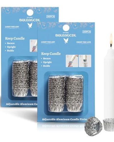 Candle Fittings Disposable Aluminum Foil Candle Holder Cups for Taper Candles, 60 Pieces Aluminum Liners Inserts for Menorah Cups