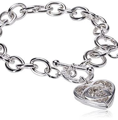 GUESS Toggle Chain Bracelet with Logo Heart Link Charm Bracelet