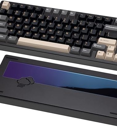KEEBMONKEY WOBKEY Rainy 75 CNC Aluminum HMX/JWK/Cocoa Switches Triple-Mode Connectivity Mechanical Keyboard with Superior Acoustics, No RGB/PP/Gradient Glass/3500mAh/Violet Switch (Lite - Black)