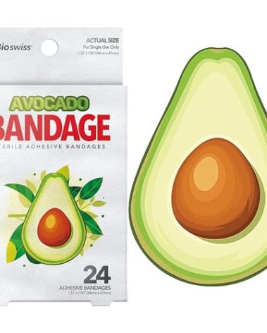 BioSwiss Kids Bandages, Avocado Shaped Self Adhesive Bandage Set, Latex Free, Sterile Wound Care, 24 Count