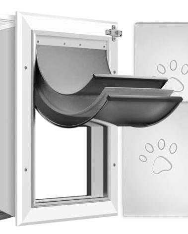 [Petoasis]3-Flap Dog Door, Heavy-Duty Aluminum Pet Door for Extreme Weather, Energy-Saving and Heat-Insulating, Capable of Resisting Rainwater, Wind, and Snow Intrusion(Silvery White, Meduim for Wall)