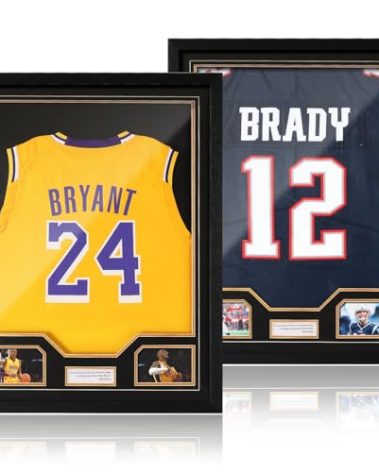 JupDec Jersey Frame Display Case 2 Pack, Large Clear Acrylic Shadow Box with UV Protection for Basketball Baseball Football Soccer Hockey Shirt, Wall Mount Wooden Showcase, Idea Gift for Sports Fans