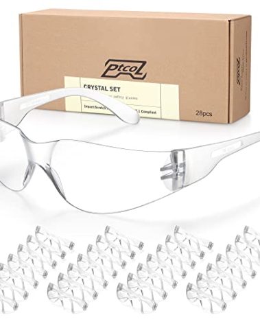 PTCOL 28 Pack Safety Glasses Crystal Clear (Bulk Pack of 24+4) Unisex Anti-Scratch Protective Goggles Impact Resistant Lens Eyewear with ANSI Z87.1 Certified for Construction, Shooting and Laboratory
