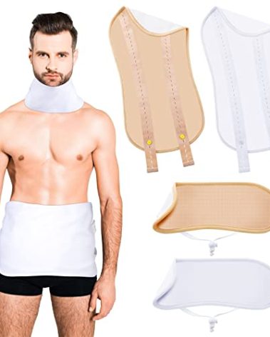 Newwiee 4 Pcs Men's Castor Oil Pack Wrap Includes 2 Sets Reusable Waist and Neck Wrap with Adjustable Elastic Strap Flannel Cotton Castor Oil Pack Kit(Khaki, White)