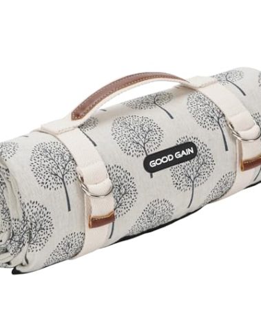 Picnic Outdoor Blankets Waterproof Extra Large - Beach Mat Sand Free Foldable with Carry Strap | Portable Camping Blanket | Park Blanket for Grass Park, Hiking, Travel, Concerts, Indoor (Black Flower)