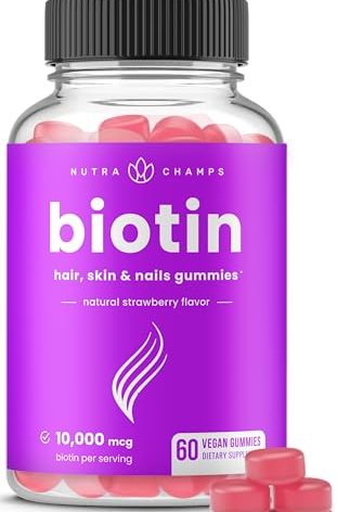 NutraChamps Biotin Gummies 10000mcg [High Potency] for Healthy Hair, Skin & Nails Vitamins for Women, Men & Kids - 5000mcg in Each Hair Vitamins Gummy - Vegan, Non-GMO, Hair Health Supplement