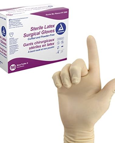 Dynarex Sterile Disposable Latex Surgical Gloves, Powder-Free, Sterilely Packaged in Pairs, Professional Medical and Healthcare Use, Veterinary Clinic, Bisque, Size 6.0, 1 Box of 50 Pairs of Gloves