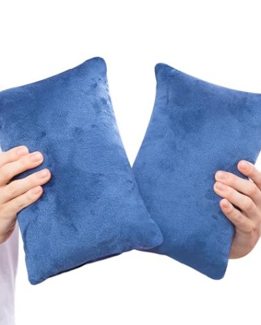 1 MIDDLE ONE 2 Pack Small Pillow, Memory Foam Mini Pillow 11 X 7 Inches for Travel, Sleeping, Nap and Neck, Knee, Lumbar Support, Tiny Cushion for Pet, Dogs (Blue)