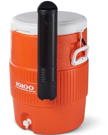 Igloo 10 Gallon Portable Sports Cooler Water Beverage Dispenser with Flat Seat Lid, Insulated Beverage Dispenser, Orange/White