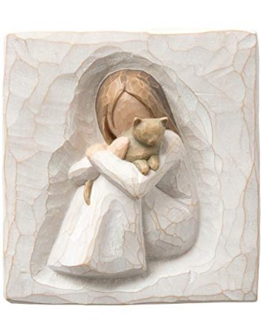 Willow Tree Comfort, an Embrace of Comfort and Love, an Expression of Friendship and Love of Cats in Carved Bas-Relief, Sculpted Hand-Painted Plaque