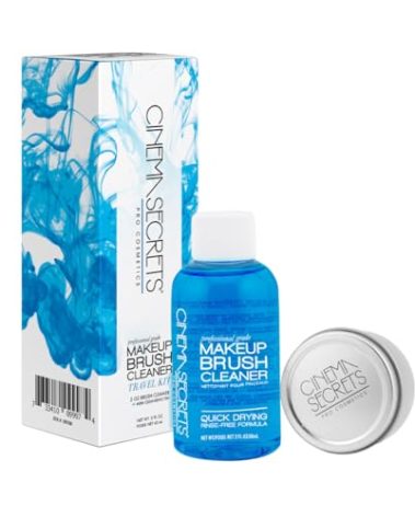Cinema Secrets Original Blue Vanilla Makeup Brush Cleaner Kit - Professional Cleanser + Cleansing Tin for Makeup Brushes - Quick-Dry, Rinse-Free Formula - Removes Stubborn Waterproof Make Up (2 fl oz)