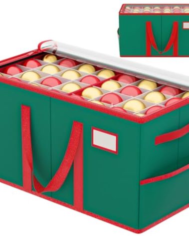 GSQQTE Christmas Ornament Storage Box with Adjustable Dividers Green Ornament Storage Container with 8 Tray 128 Individual Compartments Large Christmas Ornament Storage for Christmas Decorations