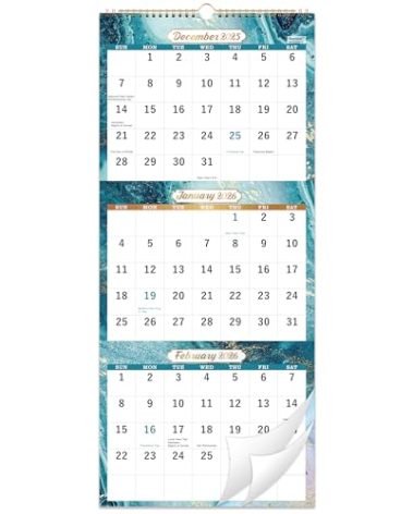2026 Wall Calendar - 3 Month Calendar 2026, Dec. 2025 - Jan. 2027, 11" x 26", 14 Months Calendar (Vertical), Large, Lay- Flat Design