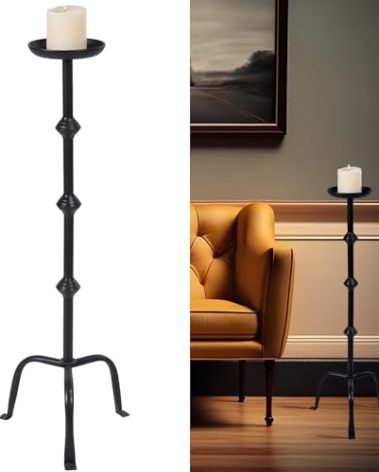 Mumufy 1 Pcs Metal Candlestick Floor Pillar Candleholder Elegant Tall Candleholder Metal Candelabra Candlesticks Holder for Formal Events Wedding Church Holiday Decor (32 Inch,Black)